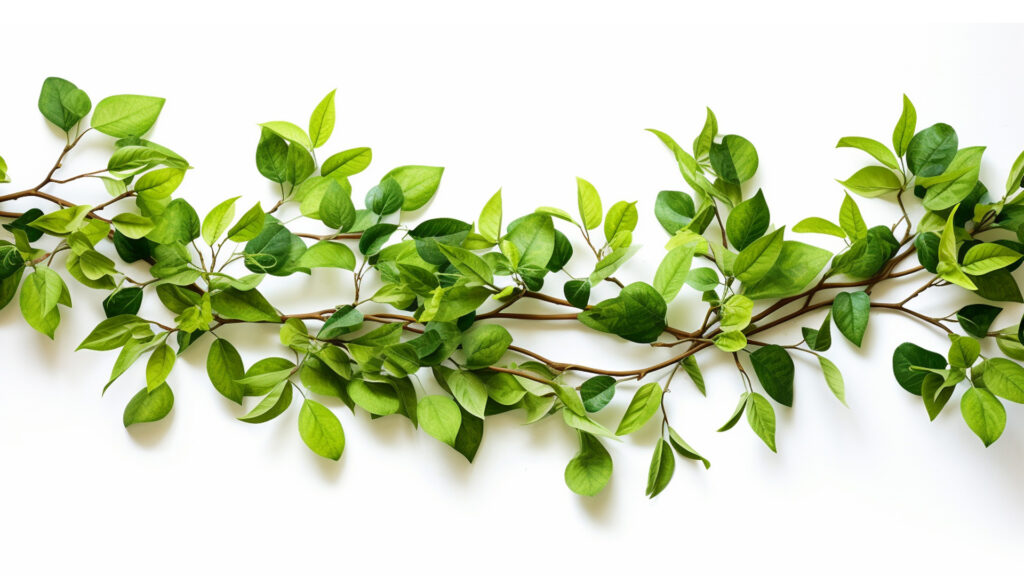 Vines with branches and leaves on a white background.